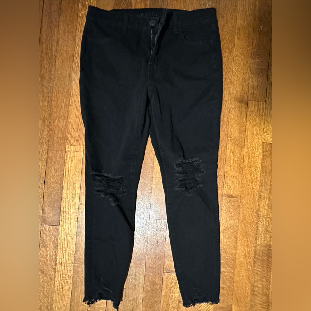 American Eagle Distressed Black High Rise Jeggings Size 14